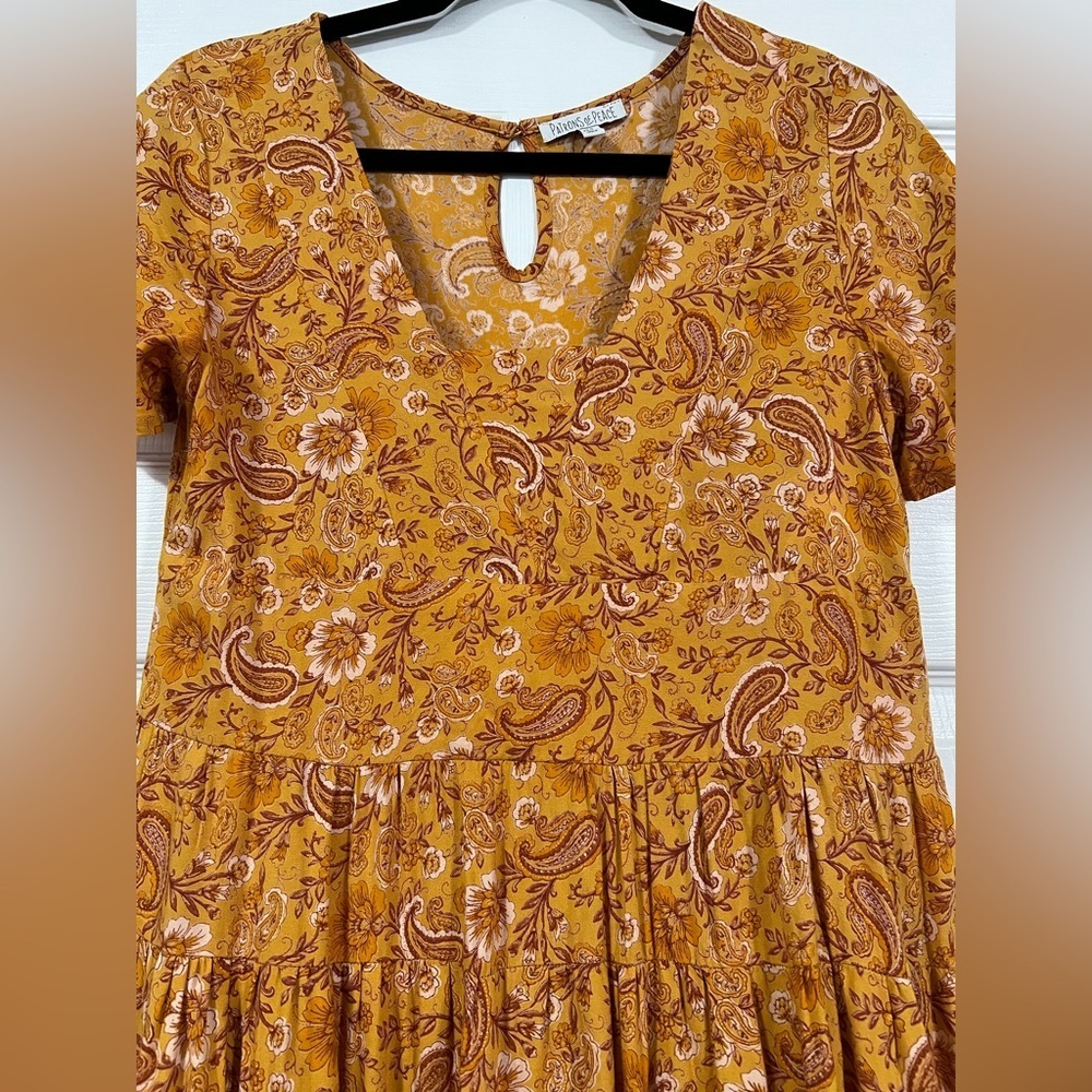 Patrons of Peace Toluca Border Orange Gold Paisley A Line Swing Dress X-Small
